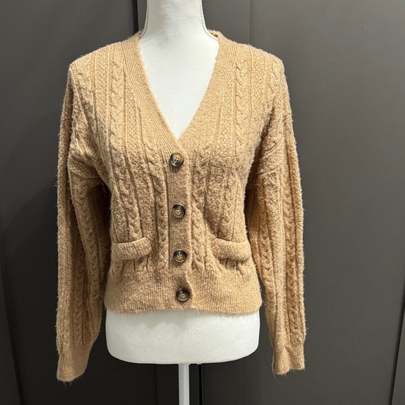 Zara Tan Cable Knit Cardigan Size M - Picture 1 of 8